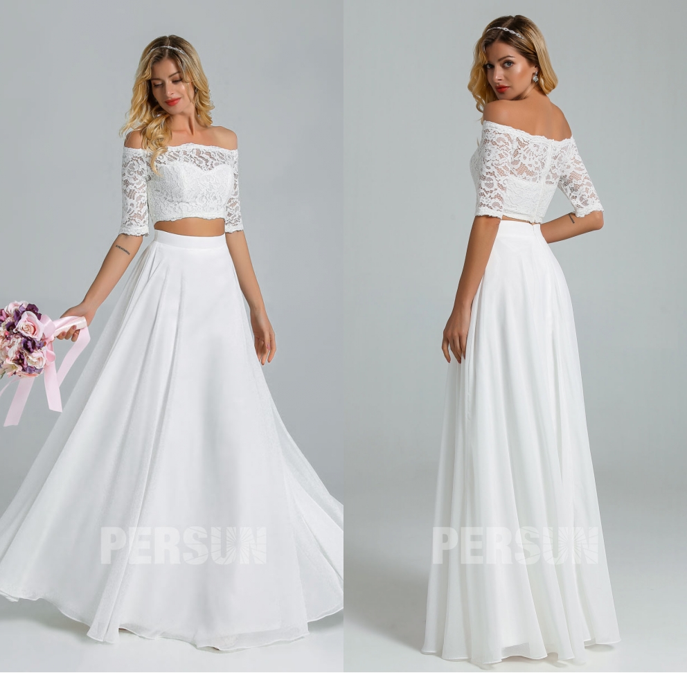 robe mariée bohème deux pièces haut dentelle épaules dénudées
